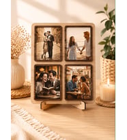 Hediyematik , Kişiye Özel 4'lü Fotoğraf Kolajı , Masaüstü Ahşap Çerçeve 21x26 cm
