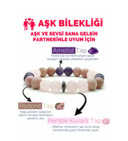 Aşk Bilekliği Pembe Kuvars Rodonit Ametist Doğal Taş Bileklik