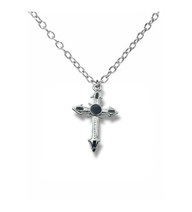 Siyah Gotik Haç Figürlü Unisex Kolye – 60 cm Zincirli, Alternatif Metal Takı (Gümüş)