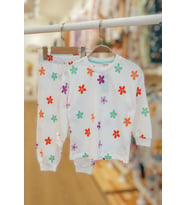 Çiçek Baskılı %100 Pamuk Uzun Kollu Kız Çocuk Pijama Takımı (3,4,5,6,7,8 Yaş)