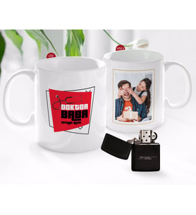 BK Gift Kişiye Özel Babalar Günü Hediyesi Fotoğraflı Kupa Bardak ve Benzinli Çakmak Seti-36 (Model 1)