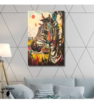 Tekli Dikey Kanvas Tablo Renkli Soft Zebra Portresi