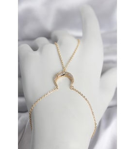 Pirinç Gold Renk Hilal Model Zirkon Taşlı Kadın Şahmeran TJ-SN751