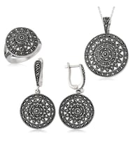 Gümüş Markazit Yuvarlak Bayan Set (Standart)