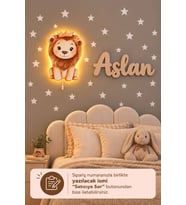 Ahşap Aslanlı Lamba & Işıksız İsimlik Seti – İsimli Bebek ve Çocuk Odası Dekoru