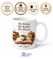 Kitap Kurduna Hediye Kitap ve Kahve Tasarımlı Kupa Bardak Özel Baskılı Hediye