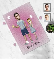 Kişiye Özel Babalar Günü Baba Kız Çocuk Karikatürlü A4 99 Parça Puzzle Model-3