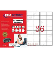 A1 Etiket Lazer Etiket tw-2036 100 A4 Sayfa Laser Etiket 45 x 30 mm Boyutunda 1 A4 Sayfada 36 Etiket