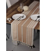 Runner Pamuk Dantel Püsküllü Bej Runner, Sunum Örtüsü Dantel Bej 35x155 Cm Regina Runner Masa Örtüsü