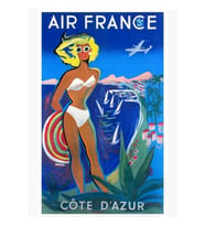 1953 Air France Cote D'azur Seyahat Posteri Tablo Ahşap Poster Dekoratif