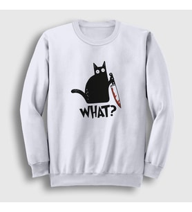 Presmono Unisex Beyaz What Cat Kedi Sweatshirt 415329tt (Beyaz)
