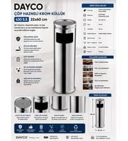 Dayco Çöp Hazneli Krom Küllük 430 S.S 22x60 cm