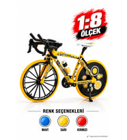 1:8 Ölçek Gerçekçi Metal Maket Bisiklet Sarı - Amortisörlü, Hareketli Zincir ve Pedallı Dekoratif Oyuncak