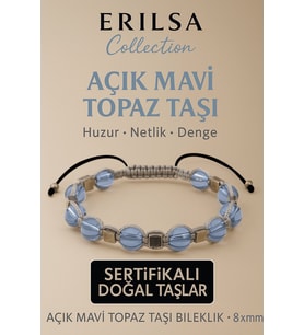Sertifikalı Açık Mavi Topaz Doğal Taş Bileklik - 8x8 mm Netlik Huzur Güven Enerji Taşı (Çok Renkli)