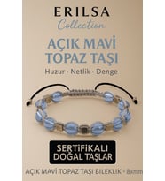 Sertifikalı Açık Mavi Topaz Doğal Taş Bileklik - 8x8 mm Netlik Huzur Güven Enerji Taşı (Çok Renkli)