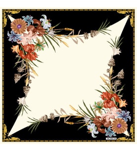 Çiçekli Desen Black Seri Twill Eşarp Eşarp Askısı ile Birlikte 90x90 cm Siyah Be