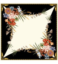 Çiçekli Desen Black Seri Twill Eşarp Eşarp Askısı ile Birlikte 90x90 cm Siyah Be