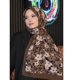 Yaprak Desen Çikolata Kahve Soft Pamuk Şal (Standart)