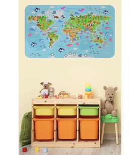 Eğitici Dünya Haritası Dünya Atlası Çocuk Ve Bebek Odası Duvar Sticker-60x105-3783