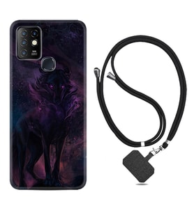 INFINIX Hot 8 9 10 11S Hot 10 Play 10T Kılıf Boyun Askılı Silikon Black Purple Wolf 1791
