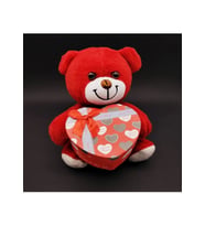 Özel Günlerde Hediye Kırmızı Kalp Kutulu Peluş Ayı 25 Cm (Kırmızı-Siyah)