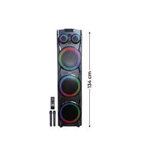 100W Party Box Dev Ses Sistemi Çift Mikrofonlu Kumandalı Karaoke Bluetooth Hoparlör LED Işıklı (Siyah)