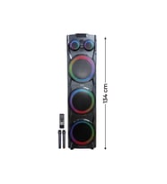100W Party Box Dev Ses Sistemi Çift Mikrofonlu Kumandalı Karaoke Bluetooth Hoparlör LED Işıklı (Siyah)