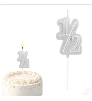 1/2 Yarım Yaş Doğum Günü Mumu, 12 cm - Gümüş
