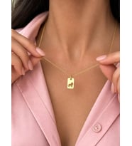Kişiye Özel Minimalist Aslan Figürlü Plaka Kolye 925K Gümüş (Gold)