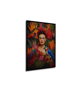 Çerçeve Görünümlü Dekoratif Ahşap Kare Frida Kahlo ve Papağanlar Tablosu Ev/Ofis/İşyeri Tablo