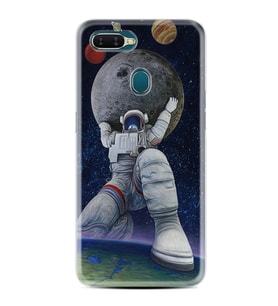 Oppo A5S A15 A16 A54 A55 A73 A74 Kılıf Desemli Silikon Astronot ve Dünya 1759