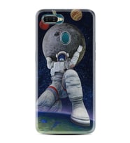 Oppo A5S A15 A16 A54 A55 A73 A74 Kılıf Desemli Silikon Astronot ve Dünya 1759