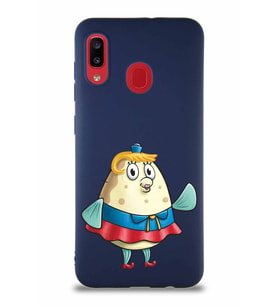 Samsung Galaxy A20 Soft Premier Kapak Bayan Puff Tasarımlı Silikon Kılıf - Lacivert (Şeffaf)