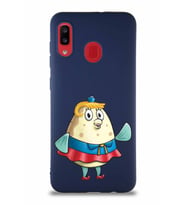 Samsung Galaxy A20 Soft Premier Kapak Bayan Puff Tasarımlı Silikon Kılıf - Lacivert (Şeffaf)