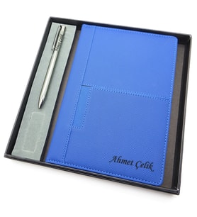 Signator® Codex  N270 Kişiye Özel Defterli Set - İsme Özel Gümüş Kalem + İsme Özel Mavi Defter  İsme Özel Kutusunda Hediyelik Set (Karışık)