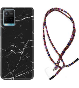 Vivo Y11S Y21S Y20 Y20S Y70 Kılıf Boyun Asklı Rasta Silikon Siyah Mermer 1299