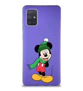 Samsung Galaxy A71 Soft Premier Kapak Mickey Mouse-G Tasarımlı Silikon Kılıf - Mor (Şeffaf)