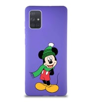 Samsung Galaxy A71 Soft Premier Kapak Mickey Mouse-G Tasarımlı Silikon Kılıf - Mor (Şeffaf)
