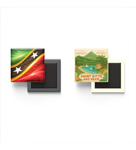 Buzdolap Magnetleri - Saint Kitts ve Nevis Bayrağı ve Paper Cut Tema - 2'li Set Magneti