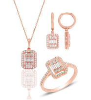 Söğütlü Silver Gümüş rose baget taşlı çizgili üçlü set