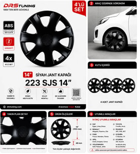 Honda Uyumlu 14 Inç Kırılmaz Parlak Siyah Jant Kapağı 1 Takım 4 Adet No:223