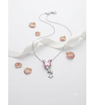 925 Ayar Gümüş Papatya Silver Rodyum Kaplama Tasarım Pembe Taşlı Kelebek Kolye