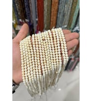 Mercan Taşı -Parlak Beyaz Küre Kesim 6mm Doğal Taş Dizi