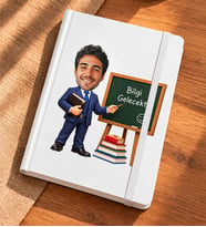 Kişiye Özel Fotoğraflı Öğretmen Defteri – Karikatür Baskılı Beyaz Hatıra Defteri – 24 Kasım Öğretmenler Günü Hediyesi
