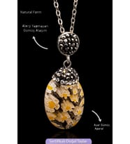 Sertifikalı Zirkon Taşlı Model Sarı Murano Kuvars Taşı Kolye (Sarı-Beyaz)