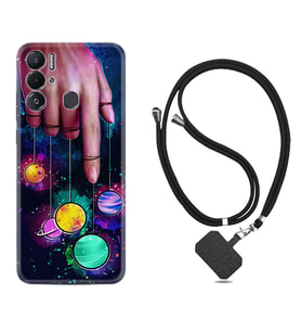 Tecno Pova Neo Kılıf Silikon Boyun Askılı İpli Desenli Silikon Finger planet 1740