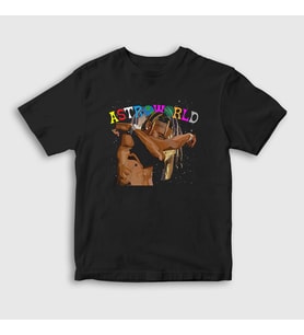 Presmono Unisex Çocuk Siyah Hug Astroworld Travis Scott T-Shirt 42640tt