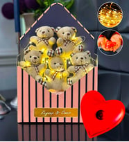 Kişiye Özel İsime Özel Premium Led Işıklı Peluş Ayıcık Buketi & Kalp Jel Isıtıcı Sevgiliye Hediye