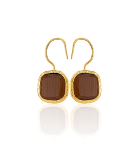Kadir Jewellery 22 Ayar Altın Kaplama Kare Taşlı Küpe -El İşçiliği Ve Hipoalerjenik Küpe