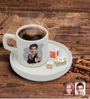 BK Gift Kişiye Özel Sunum Tabaklı Godfather Baba Kız Karikatürlü Türk Kahvesi Fincanı Model 1